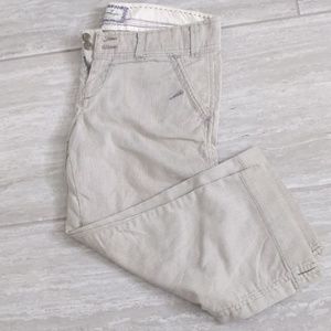 Green and white searsucker capris